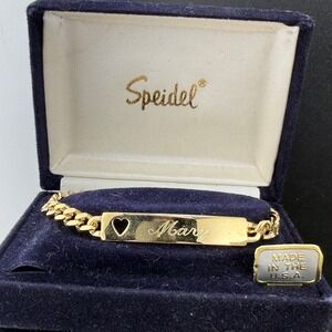 Vintage Speidel ID Bracelet‎ Gold Tone "Mary" With Box 7"